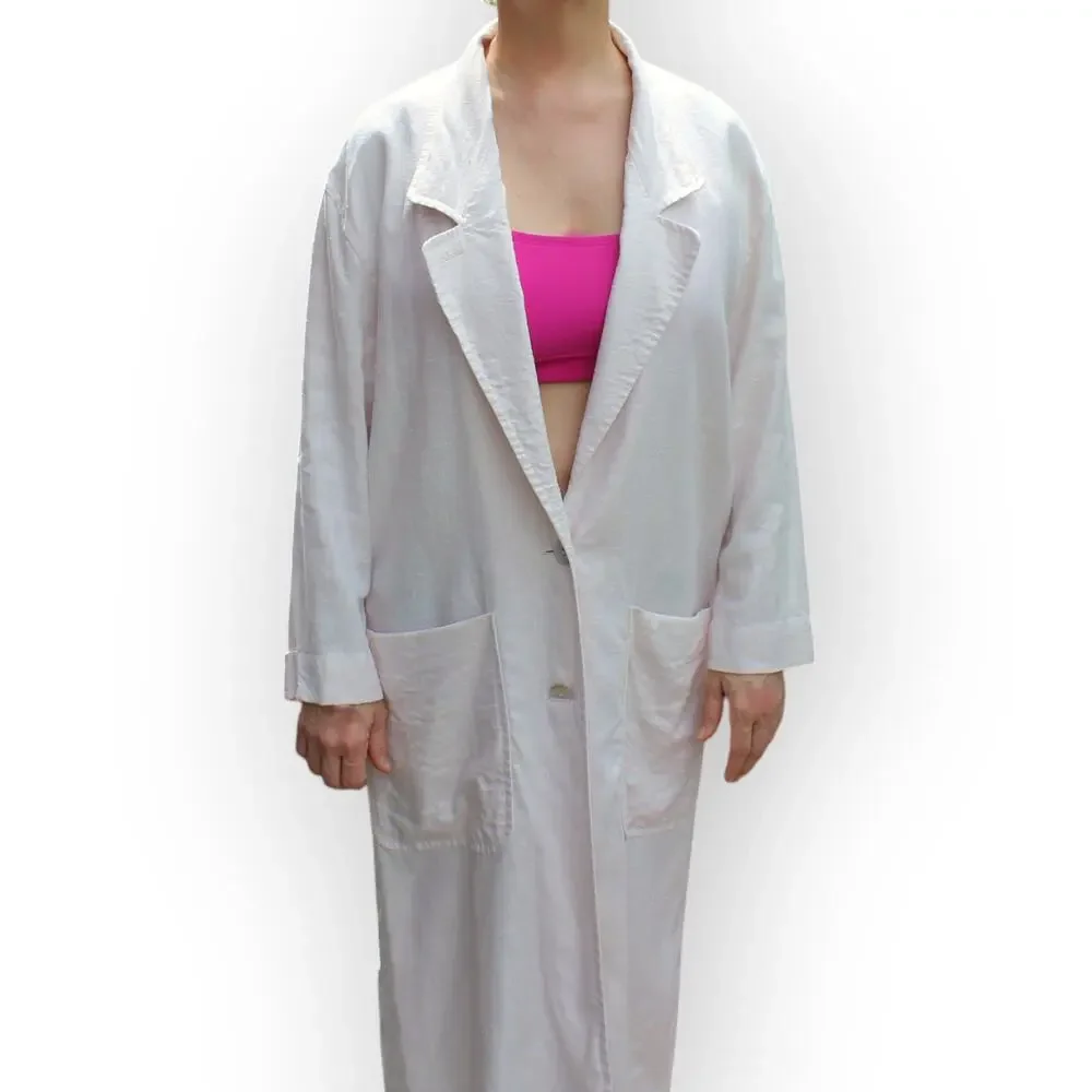 Medium Vintage Linen Duster PalePink 80s Oversize LizClaiborne Midi Jacket - Picture 16 of 16